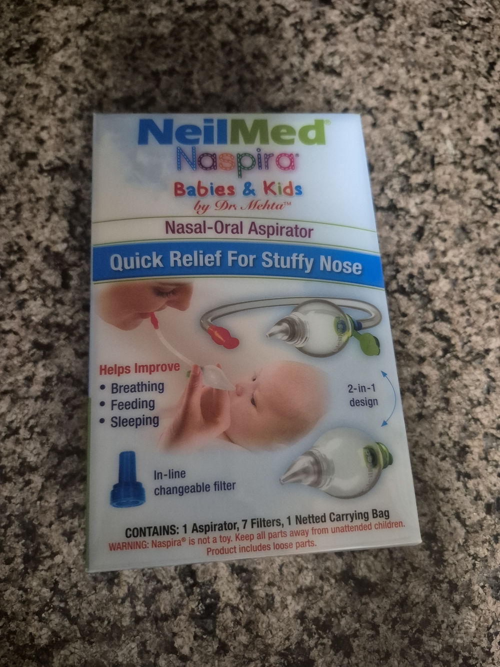 Naspira Nasal-Oral Aspirator for Babies & Kids - White and Blue